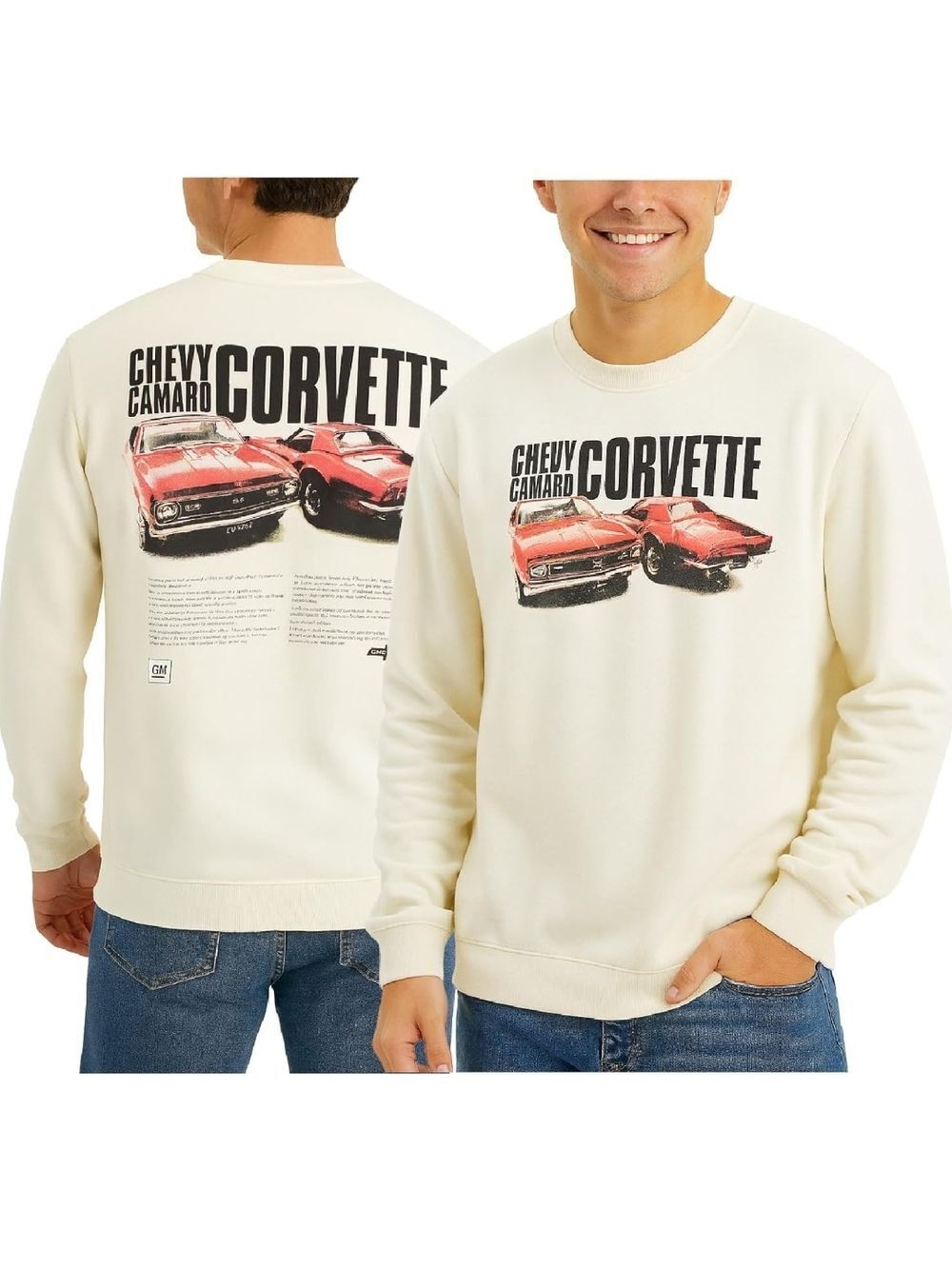 Chemistry General Motors Mens Cream Chevy Corvette Camaro Fleece Crewneck Size L